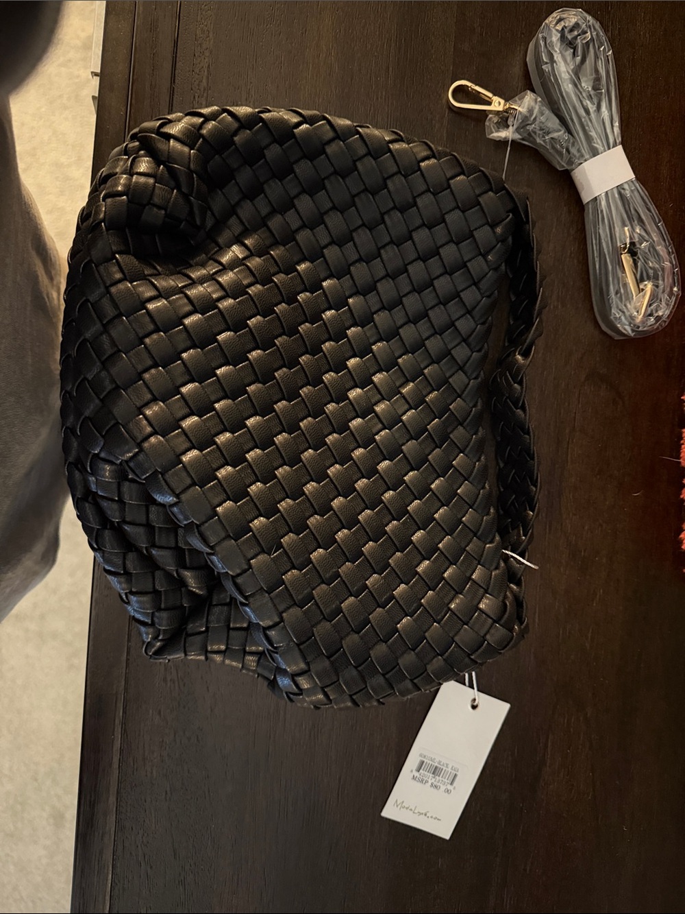 Moda Luxe Black Woven Shoulder Bag